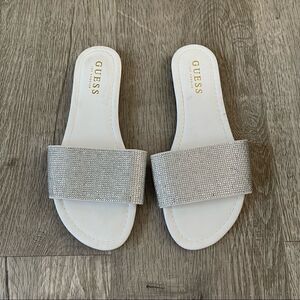 GUESS White Rhinestone Slides Size 7